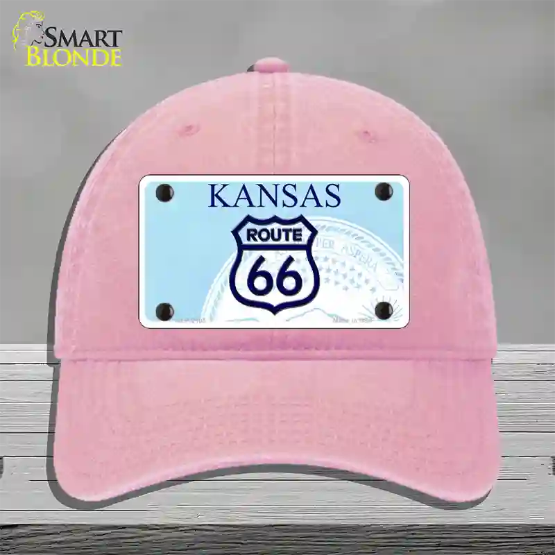 Route 66 Shield Kansas Novelty License Plate Hat Unconstructed Cotton / Pink