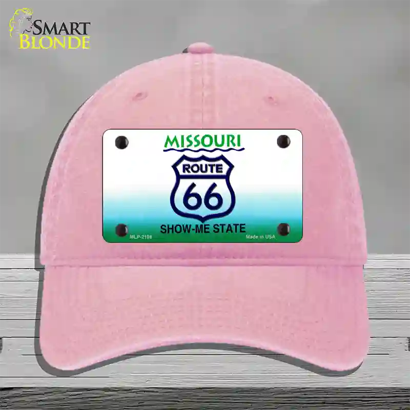 Route 66 Shield Missouri Novelty License Plate Hat Unconstructed Cotton / Pink