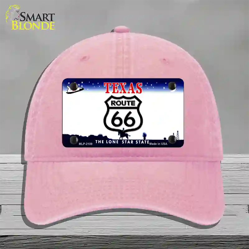 Route 66 Shield Texas Novelty License Plate Hat Unconstructed Cotton / Pink