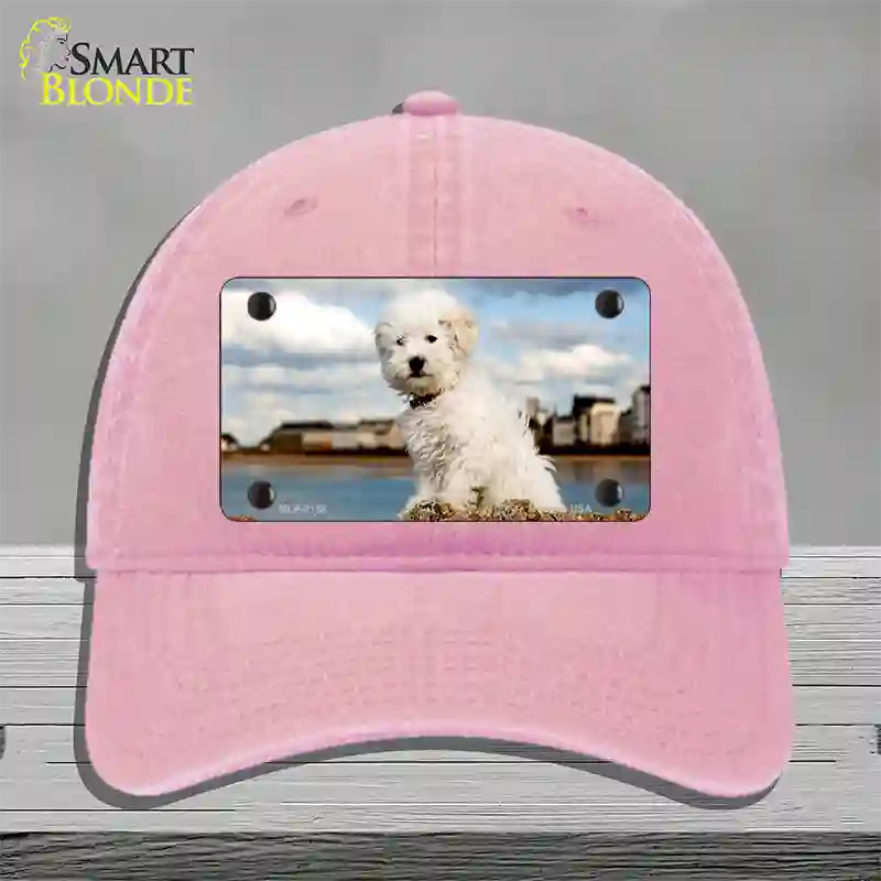 Bichon Frise Dog Novelty License Plate Hat Unconstructed Cotton / Pink