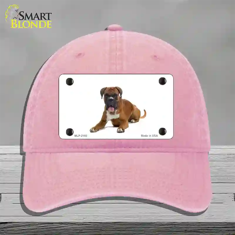 Boxer Dog Novelty License Plate Hat Unconstructed Cotton / Pink