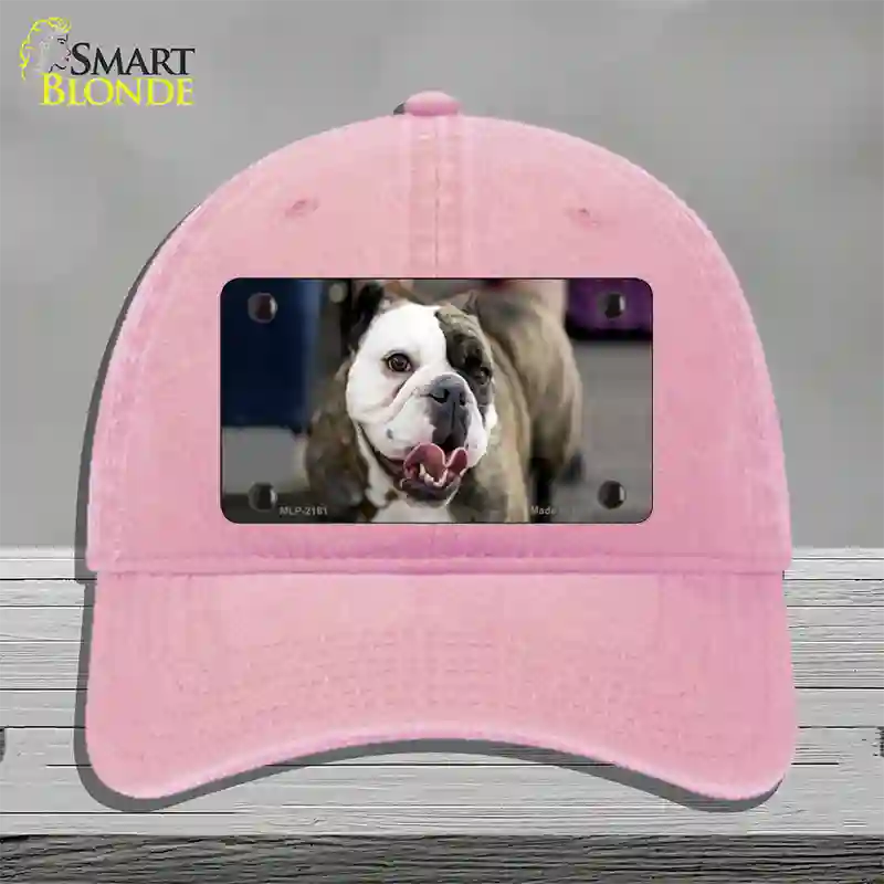 Bulldog Dog Novelty License Plate Hat Unconstructed Cotton / Pink