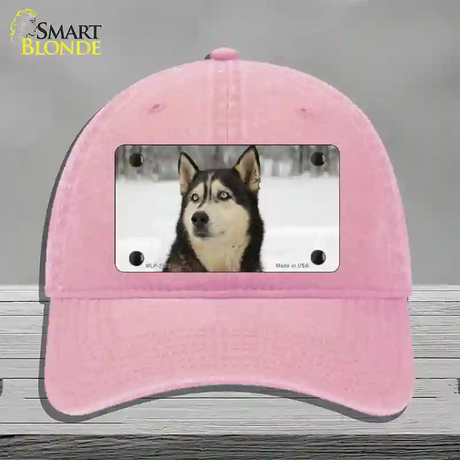 Husky Dog Novelty License Plate Hat Unconstructed Cotton / Pink