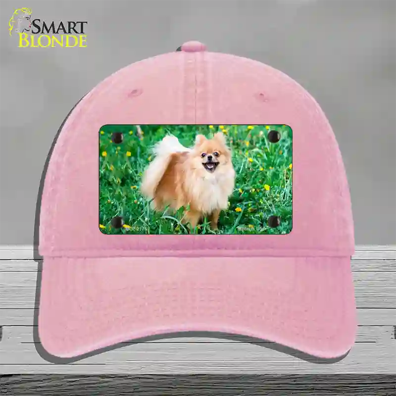 Pomeranian Dog Novelty License Plate Hat Unconstructed Cotton / Pink