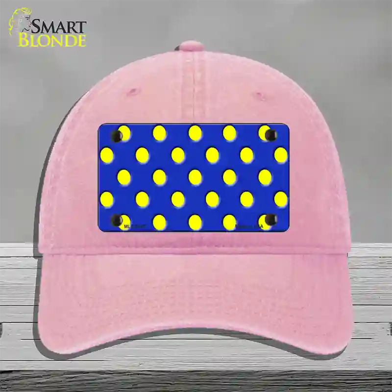 Yellow Polka Dots Royal Blue Novelty License Plate Hat Unconstructed Cotton / Pink