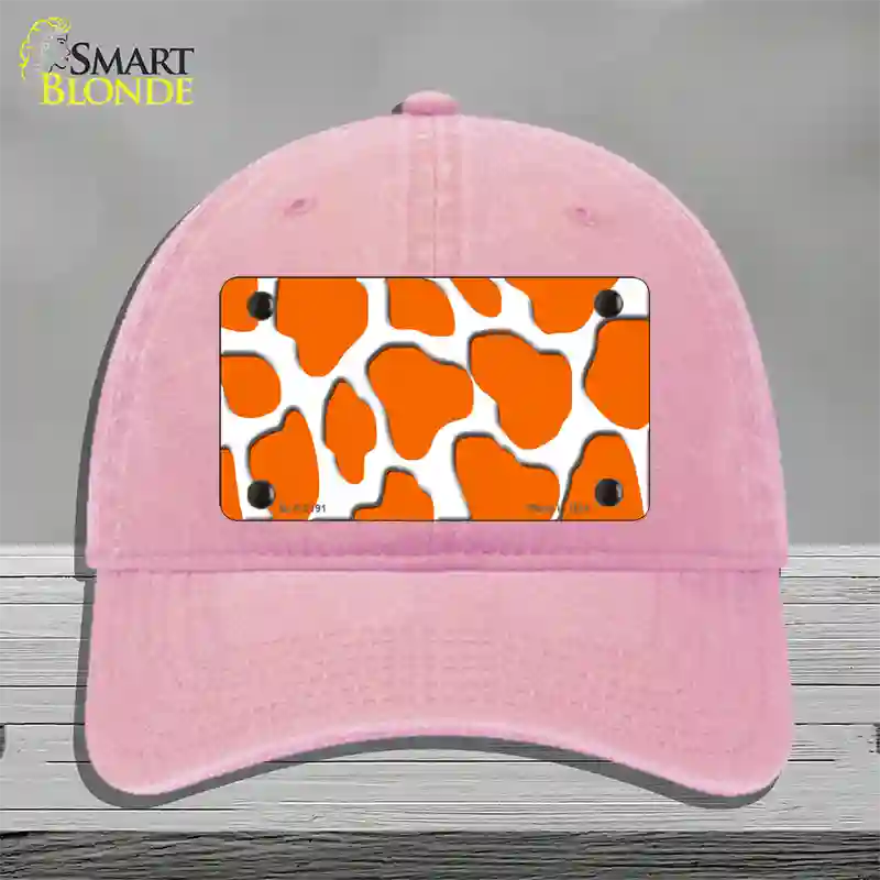 Orange White Giraffe Novelty License Plate Hat Unconstructed Cotton / Pink