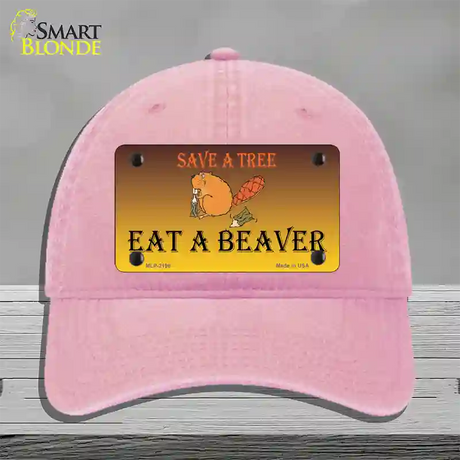 Save A Tree Eat a Beaver Novelty License Plate Hat Unconstructed Cotton / Pink