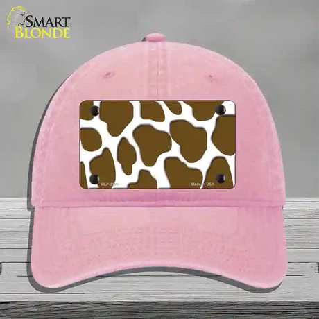 Brown White Giraffe Novelty License Plate Hat Unconstructed Cotton / Pink