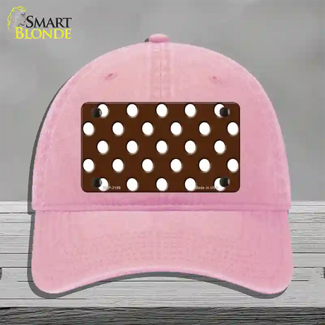 White Brown Polka DotsNovelty License Plate Hat Unconstructed Cotton / Pink