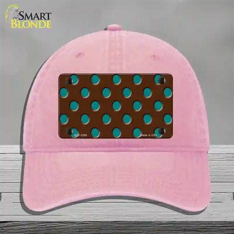 Teal Polka Dots Brown Novelty License Plate Hat Unconstructed Cotton / Pink