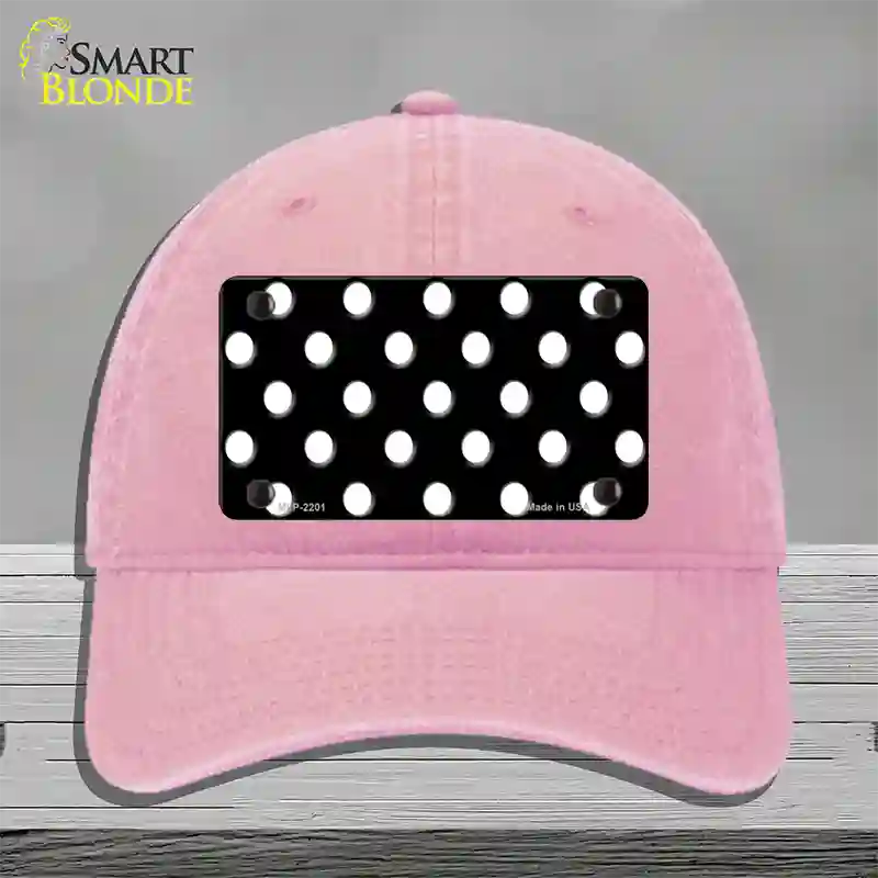 White Polka Dots Black Novelty License Plate Hat Unconstructed Cotton / Pink