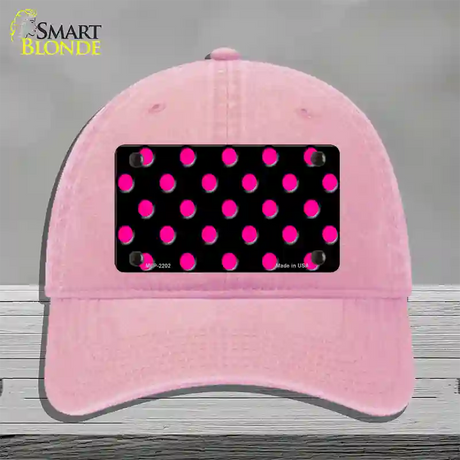 Hot Pink Polka Dots Black Novelty License Plate Hat Unconstructed Cotton / Pink