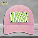 Lime Green White Zebra Novelty License Plate Hat Unconstructed Cotton / Pink