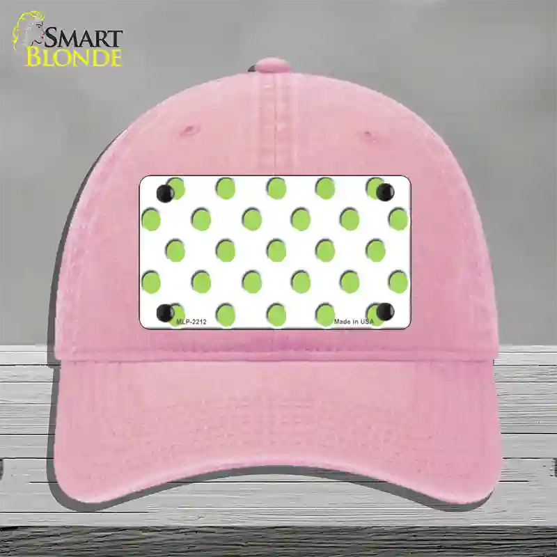 Lime Green Polka Dots White Novelty License Plate Hat Unconstructed Cotton / Pink