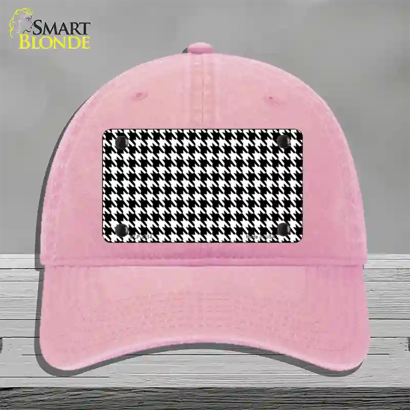 White Black Houndstooth Novelty License Plate Hat Unconstructed Cotton / Pink