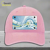 Blue Hawaii Hibiscus Novelty License Plate Hat Unconstructed Cotton / Pink