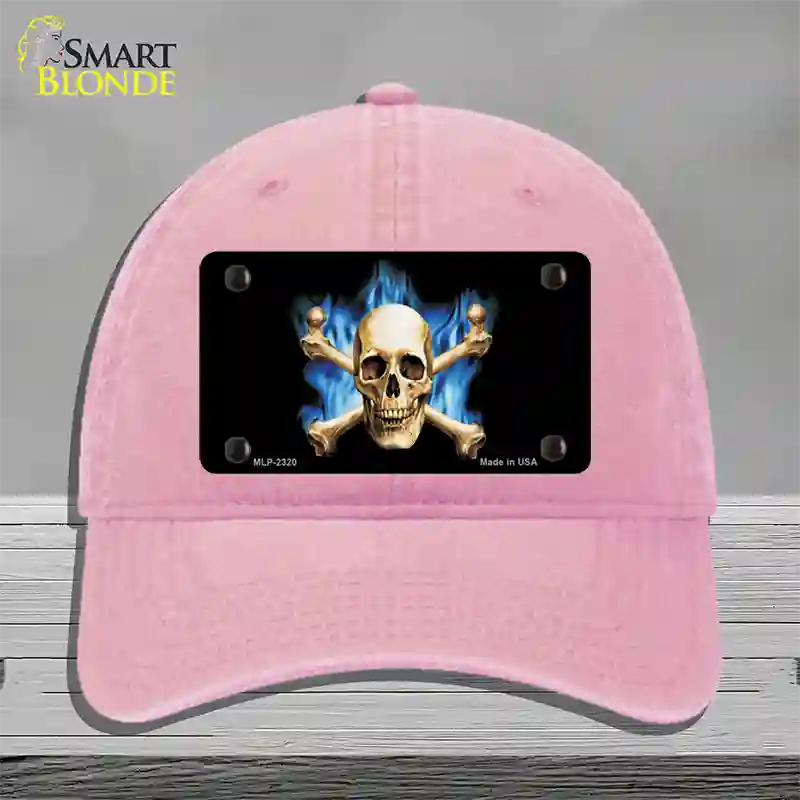 Blue Flame And Crossbones Novelty License Plate Hat Unconstructed Cotton / Pink