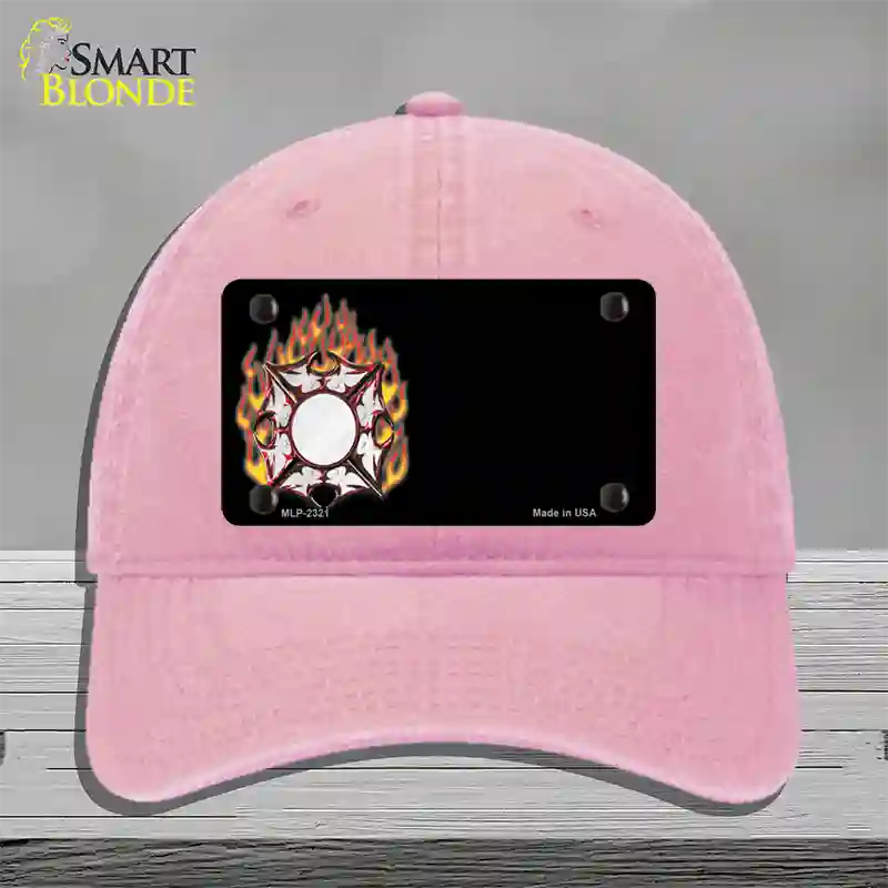 Fire Cross Offset Flat Novelty License Plate Hat Unconstructed Cotton / Pink