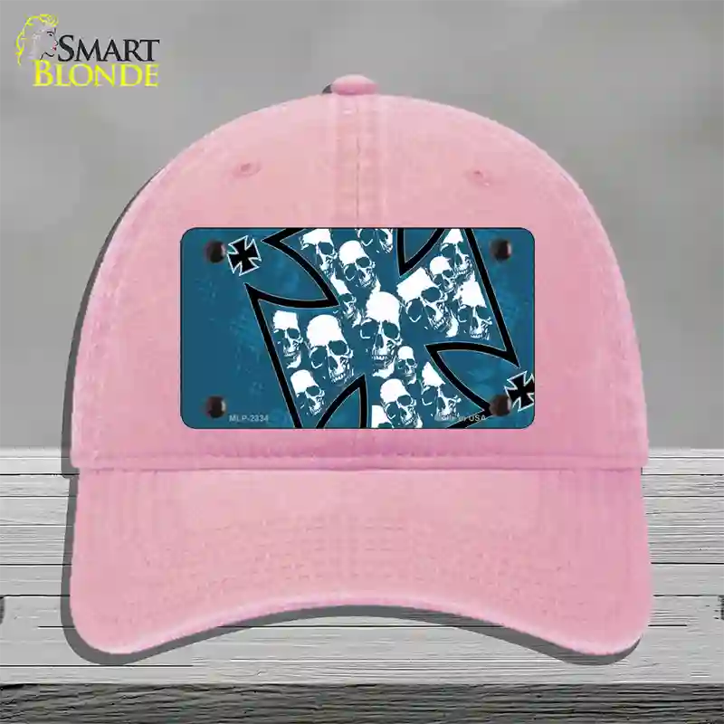 Maltese Cross Skulls Novelty License Plate Hat Unconstructed Cotton / Pink