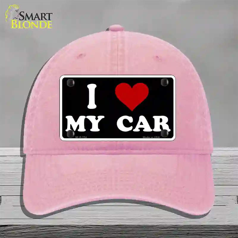 I Love My Car Black Novelty License Plate Hat Unconstructed Cotton / Pink