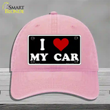 I Love My Car Black Novelty License Plate Hat Unconstructed Cotton / Pink