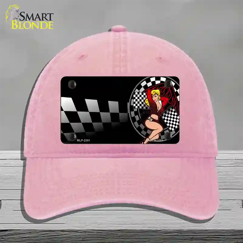 Racing Pin Up Girl Novelty License Plate Hat Unconstructed Cotton / Pink