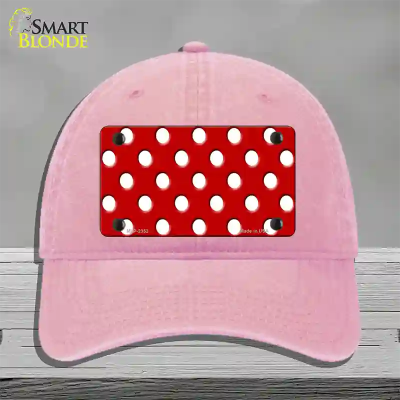 White Polka Dots Red Novelty License Plate Hat Unconstructed Cotton / Pink