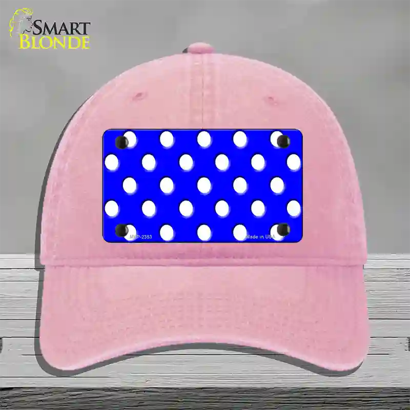 White Polka Dots Royal Blue Novelty License Plate Hat Unconstructed Cotton / Pink