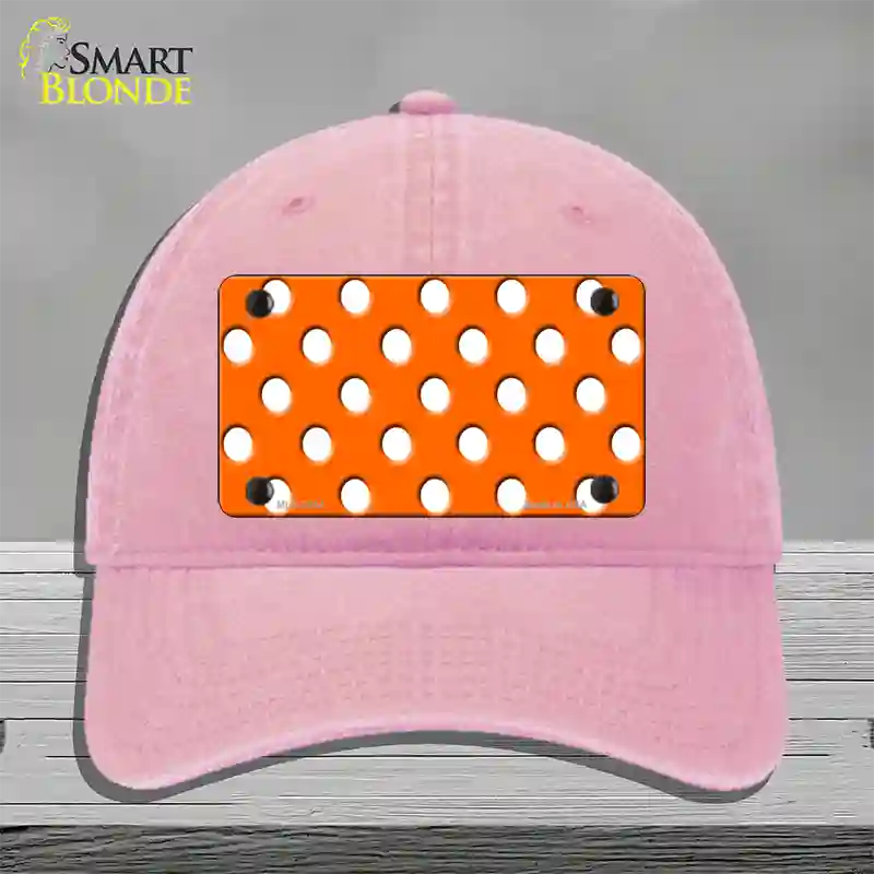 White Polka Dots Orange Novelty License Plate Hat Unconstructed Cotton / Pink