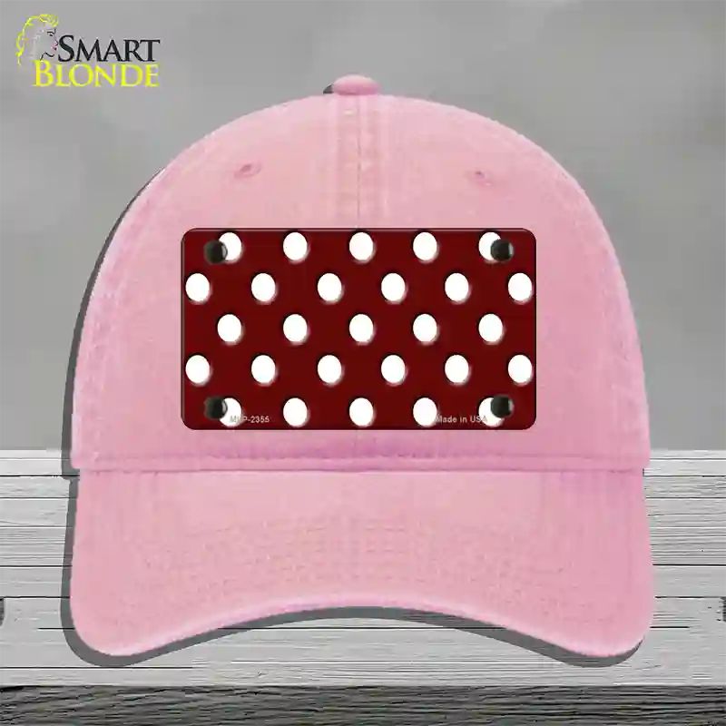 White Polka Dots Burgundy Novelty License Plate Hat Unconstructed Cotton / Pink