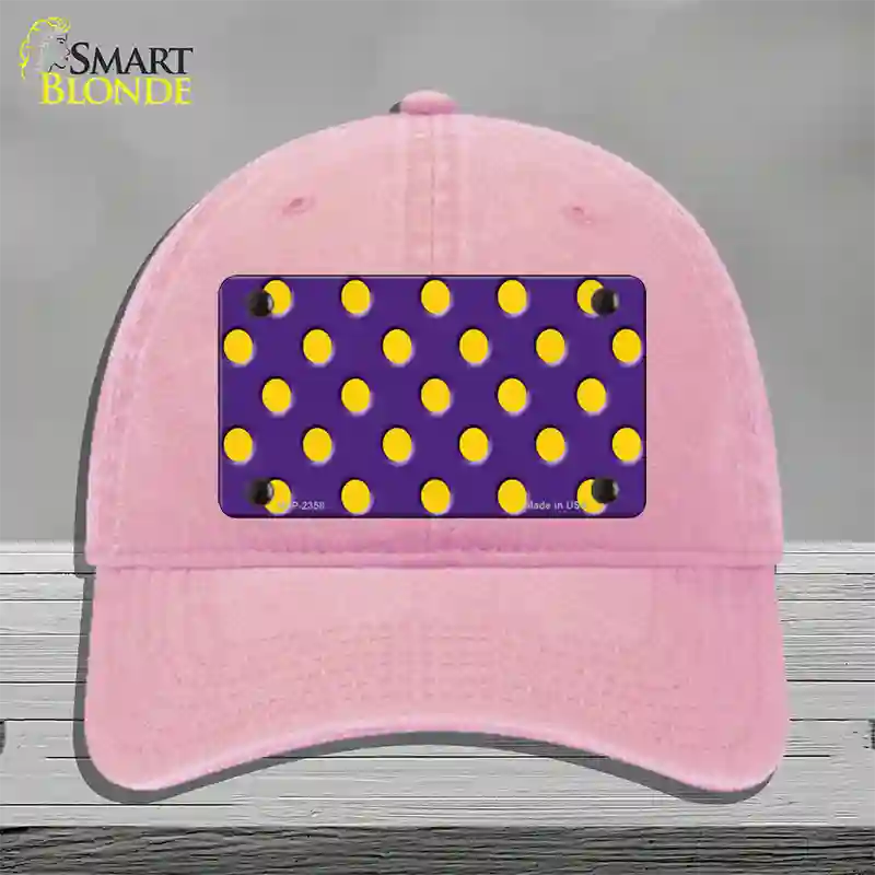 Yellow Polka Dots Purple Novelty License Plate Hat Unconstructed Cotton / Pink