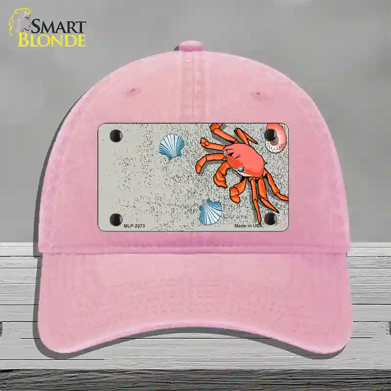 Crab And Seashells Novelty License Plate Hat Unconstructed Cotton / Pink