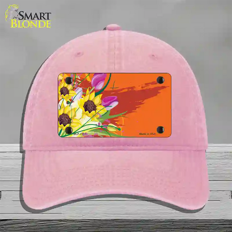 Floral Bouquet Offset Novelty License Plate Hat Unconstructed Cotton / Pink