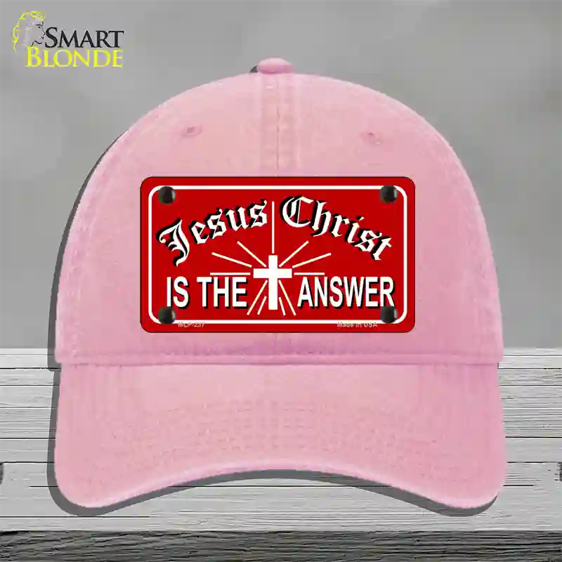 Jesus Christ Is The Answer Novelty License Plate Hat Unconstructed Cotton / Pink