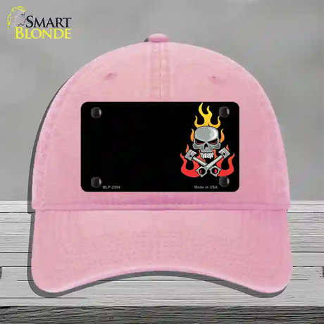 Gear Head Skull Offset Novelty License Plate Hat Unconstructed Cotton / Pink