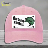 Stop Staring At My Bass Novelty License Plate Hat Unconstructed Cotton / Pink