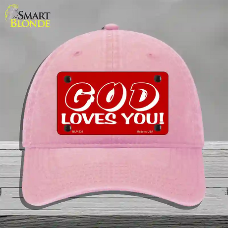 God Loves You Novelty License Plate Hat Unconstructed Cotton / Pink