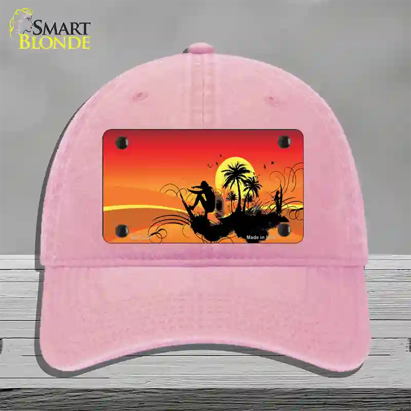 Sunset Surfer Novelty License Plate Hat Unconstructed Cotton / Pink