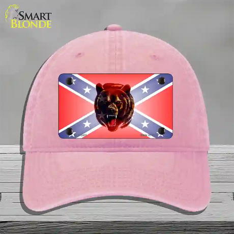 Confederate Flag Grizzly Bear Novelty License Plate Hat Unconstructed Cotton / Pink