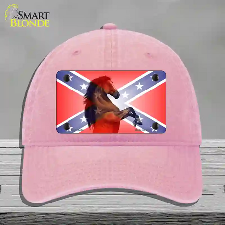 Confederate Flag Stallion Horse Novelty License Plate Hat Unconstructed Cotton / Pink