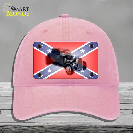 Confederate Flag Hot Rod Novelty License Plate Hat Unconstructed Cotton / Pink