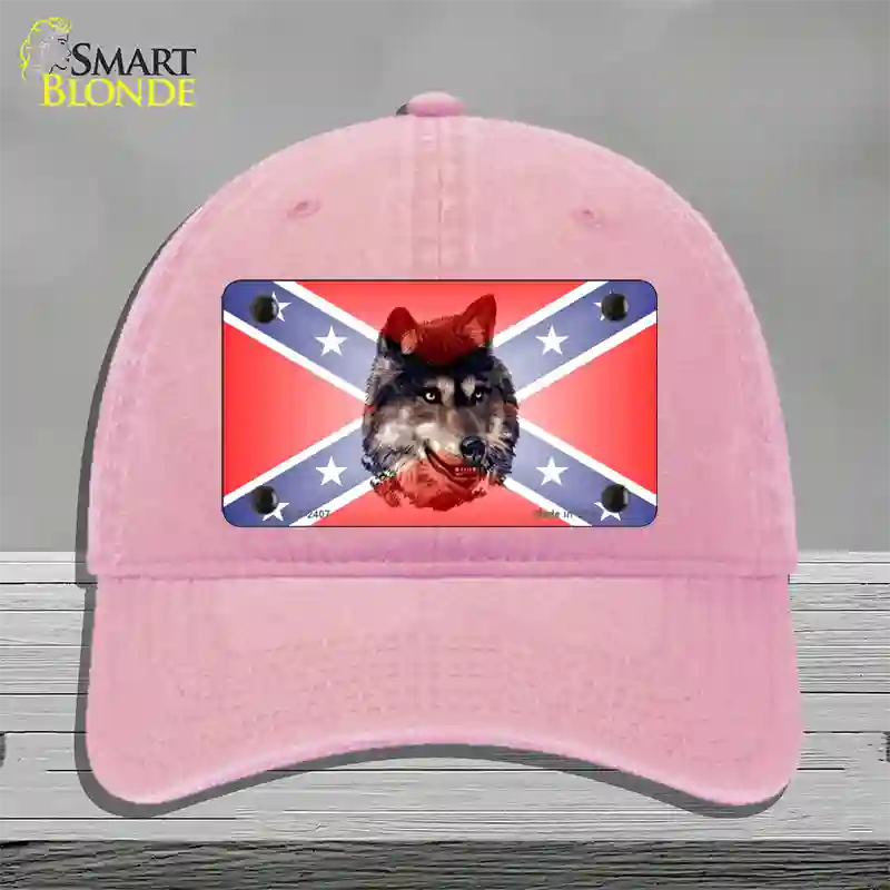 Confederate Flag Faded Wolf Novelty License Plate Hat Unconstructed Cotton / Pink