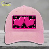 Hot Pink Black Polka Dot Hot Pink Center Hearts Novelty License Plate Hat Unconstructed Cotton / Pink