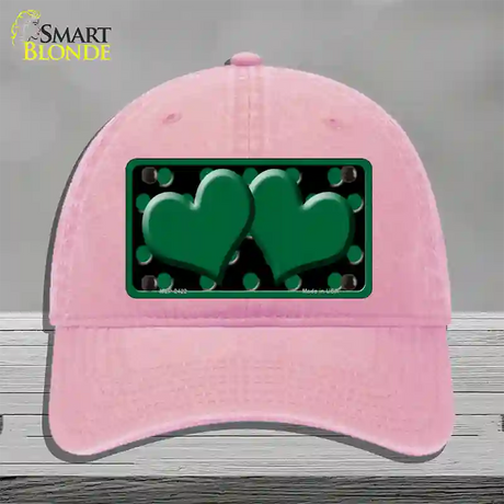 Green Black Polka Dot Green Center Hearts Novelty License Plate Hat Unconstructed Cotton / Pink