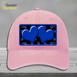 Blue Black Polka Dot Blue Center Hearts Novelty License Plate Hat Unconstructed Cotton / Pink