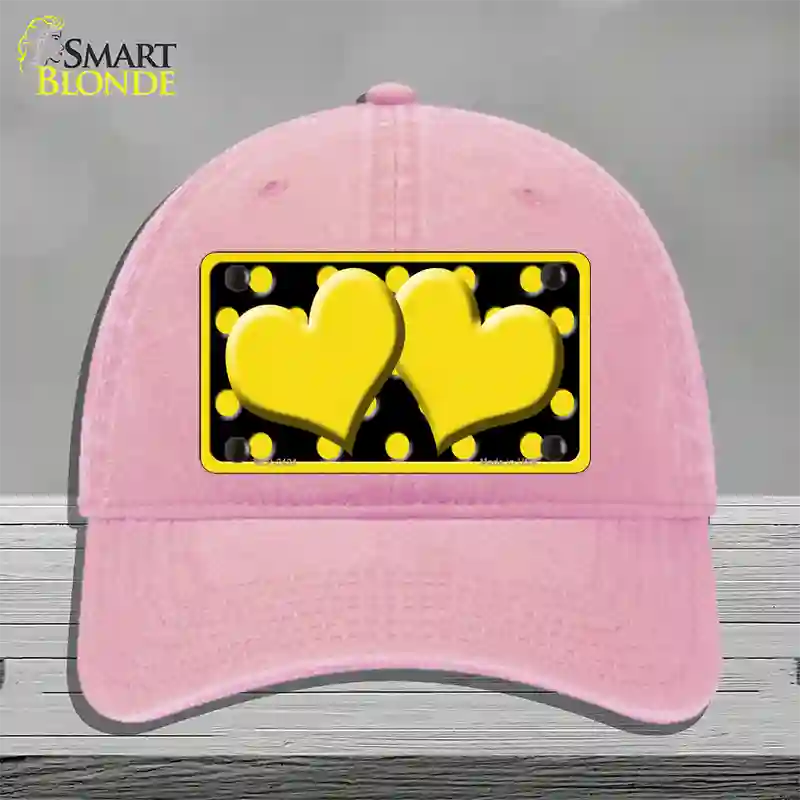 Yellow Black Polka Dot Yellow Center Hearts Novelty License Plate Hat Unconstructed Cotton / Pink