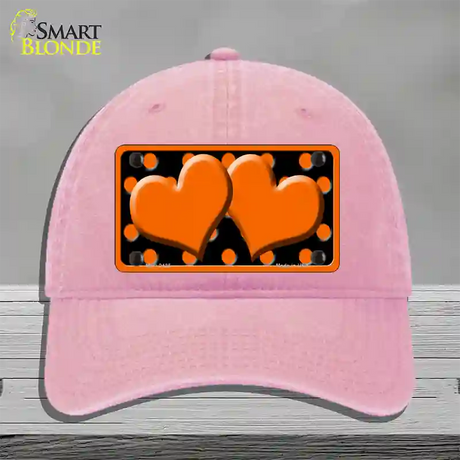 Orange Black Polka Dot Orange Center Hearts Novelty License Plate Hat Unconstructed Cotton / Pink