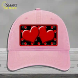 Red Black Polka Dot Red Center Hearts Novelty License Plate Hat Unconstructed Cotton / Pink