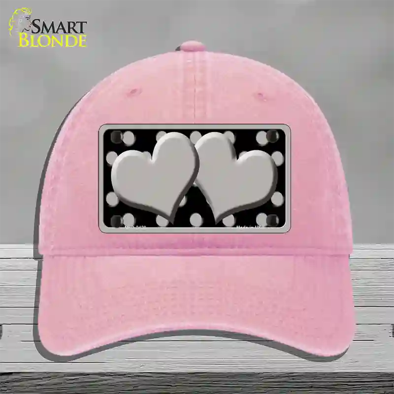 Grey Black Polka Dot Grey Center Hearts Novelty License Plate Hat Unconstructed Cotton / Pink