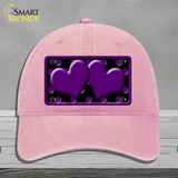 Purple Black Polka Dot Purple Center Hearts Novelty License Plate Hat Unconstructed Cotton / Pink